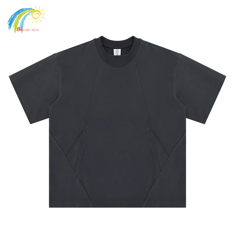 Simple Solid Apricot High Quality Cotton T-Shirt Hip Hop Zipper Disguised Pocket T Shirt Casual Oversized Tee Tops