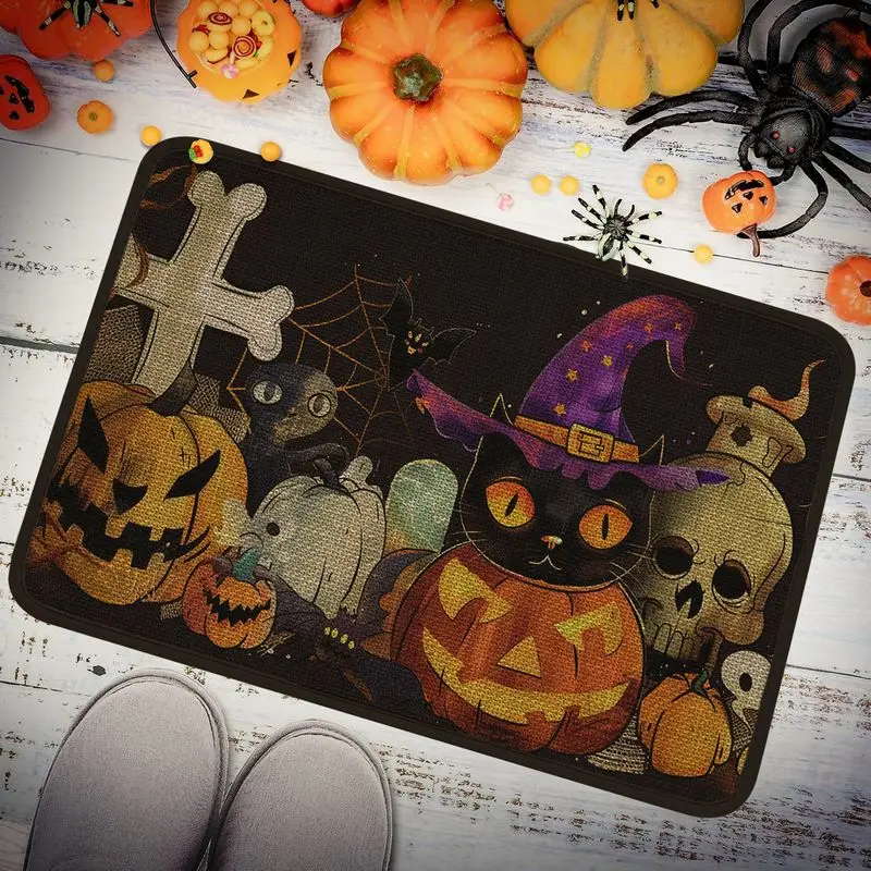 VIKAMA Spine-Tingling Ghost-Themed Halloween Floor Mat, Anti-Slip Entrance Carpet, Entryway Floor Mat, Home Decoration