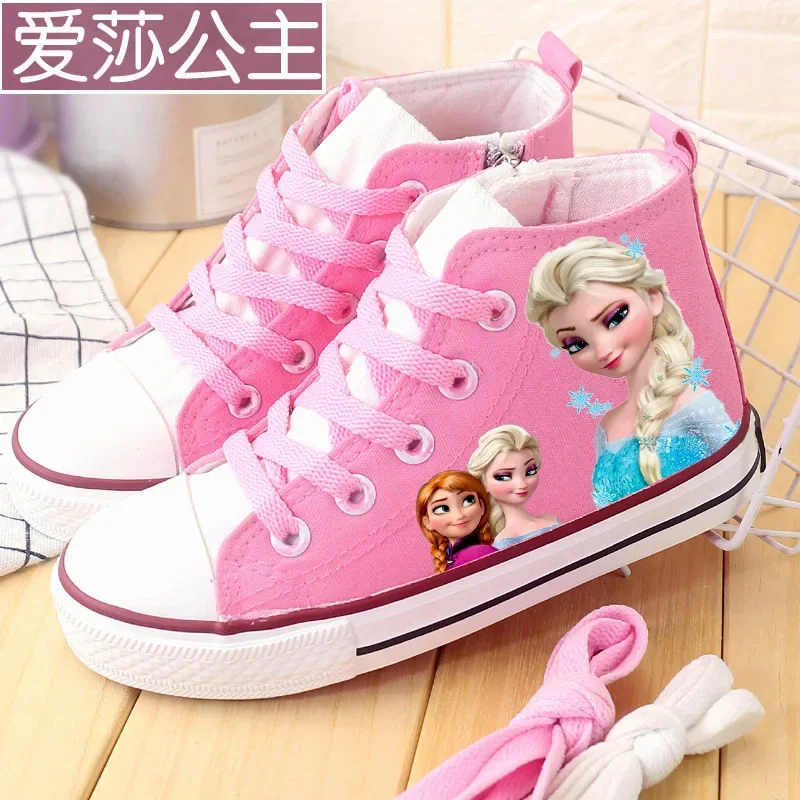 Disney children\'s canvas shoes girls high top sneakers boys new autumn and winter casual shoes elsa princess shoes Non-slip