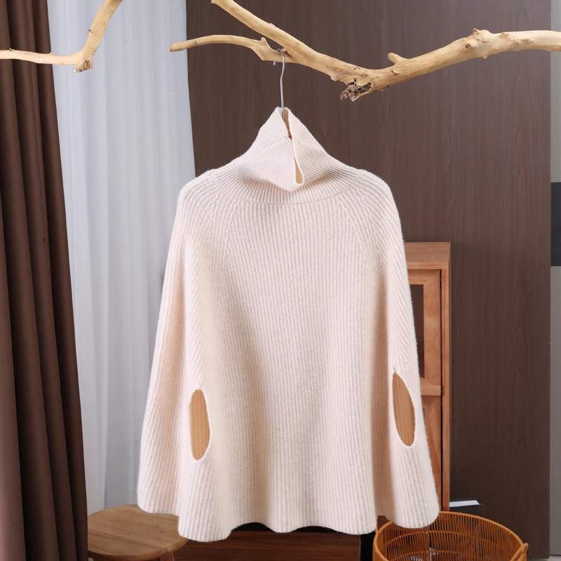 2025 New Fashion 100% Merino Wool Sweater Women's Turtleneck Knitted Cloak Spring and Autumn Shawl Temperament Collocation
