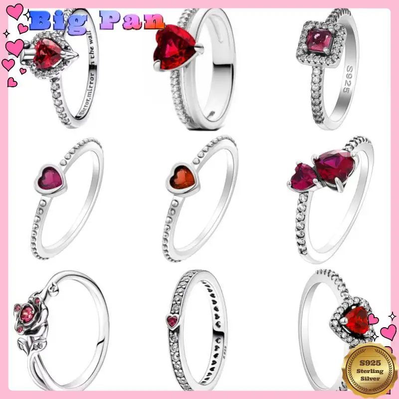 

Valentine's Day Gift Red Heart 925 Sterling Silver Elegance Ring For Women Jewelry Rings For Wedding Party 2025