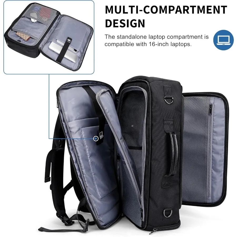حقيبة ظهر للسفر من WITZMAN للرجال 35 لترًا حقيبة ظهر للكمبيوتر المحمول مناسبة مقاس 16 بوصة TSA مناسبة للطيران معتمدة مع حجرة للأحذية