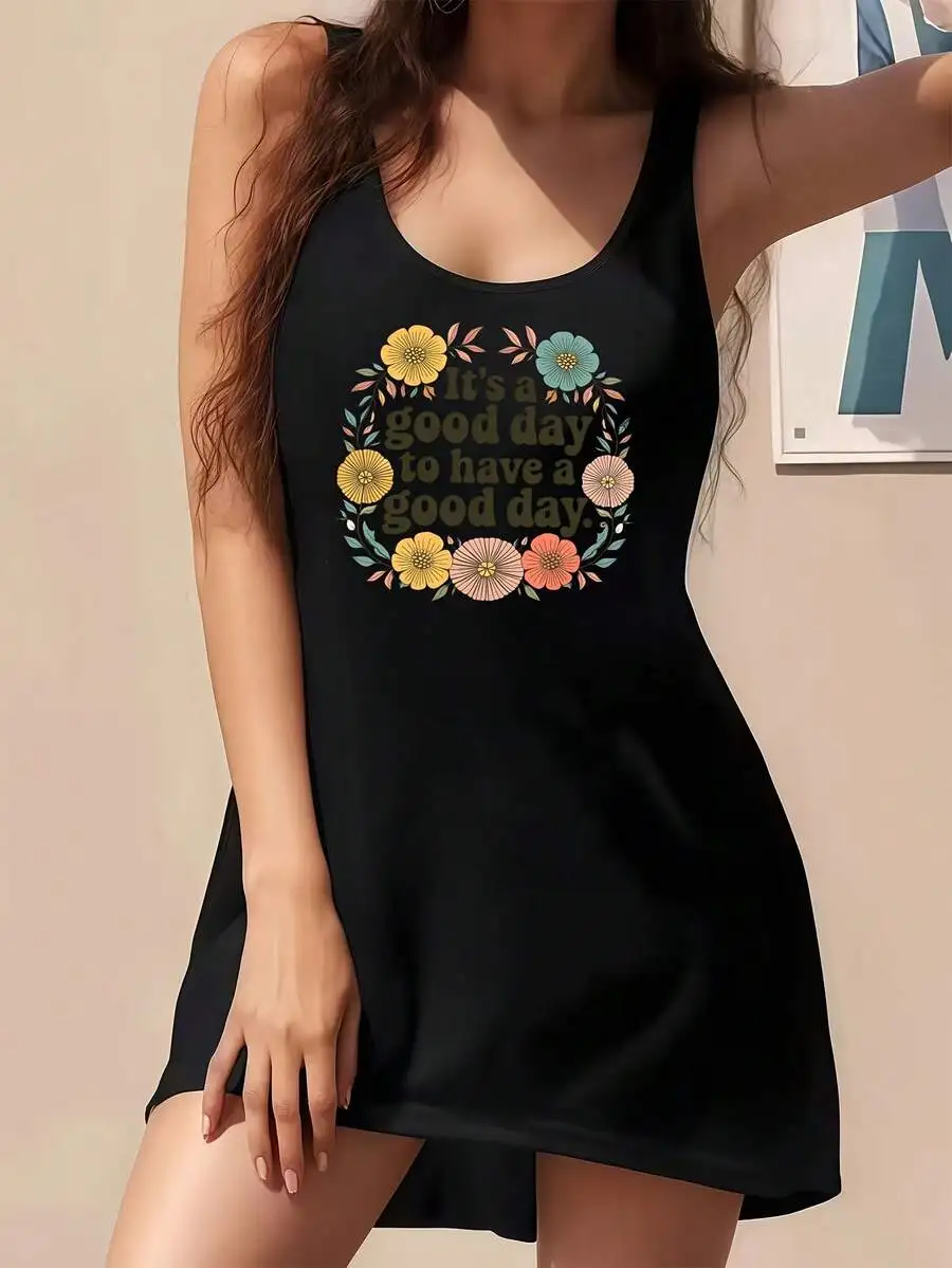 

Casual Floral Print Sleeveless Tank Mini Dress For Women