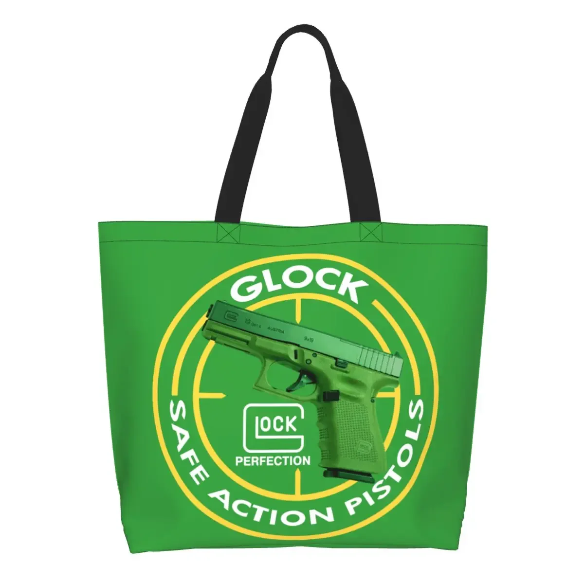 Fashion Printing Cool Glock 19 Tote Shopping Bags Washable Canvas Shoulder Shopper USA Handgun Pistol Handbag