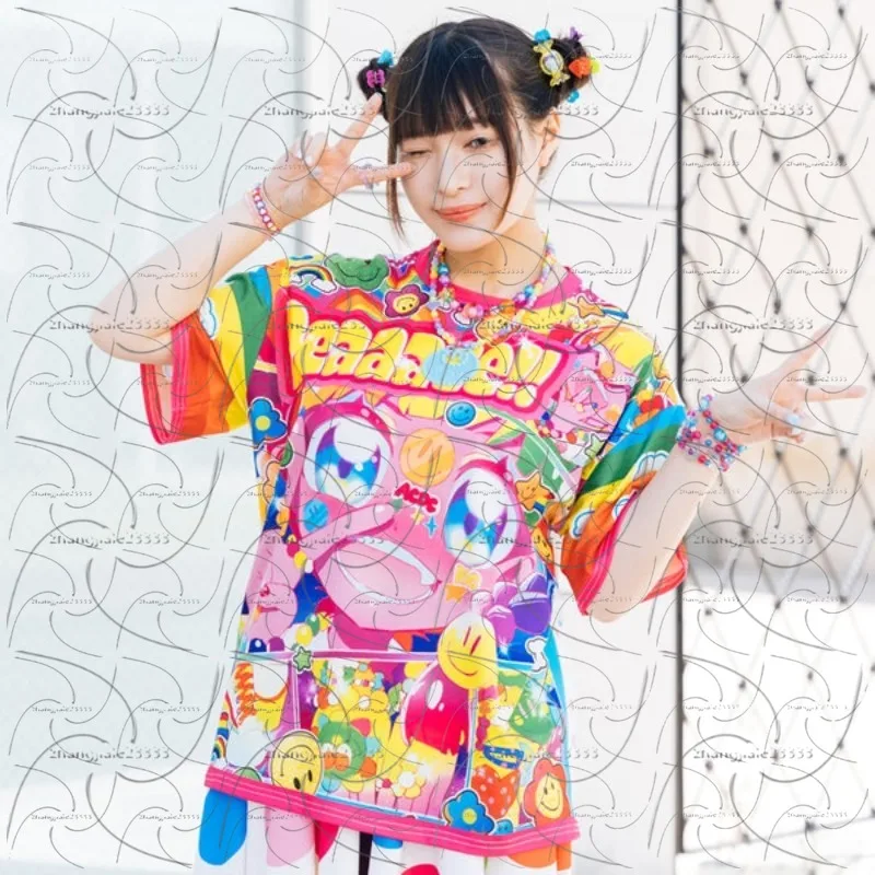 เสื้อยืดพิมพ์ลาย 3 มิติแนวอนิเมะแบบกอธิคใหม่ ยูนิเซ็กซ์ สีสันสดใส สไตล์สตรีท Y2K ดั้งเดิม เหมาะสำหรับใส่ที่บ้านและกิจกรรมกลางแจ้ง