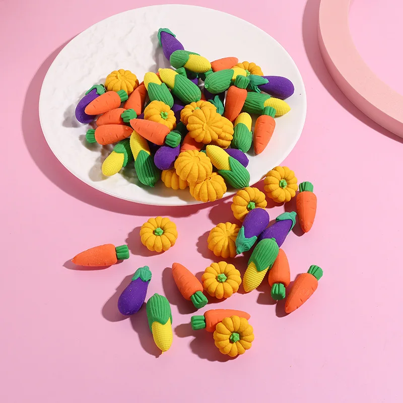 10Pcs/Lot Cute Vegetable Pencil Rubber 3D Kawaii Cartoon Pumpkin Corn Eggplant Carrot Erasers for Kids Stationery School Supplie