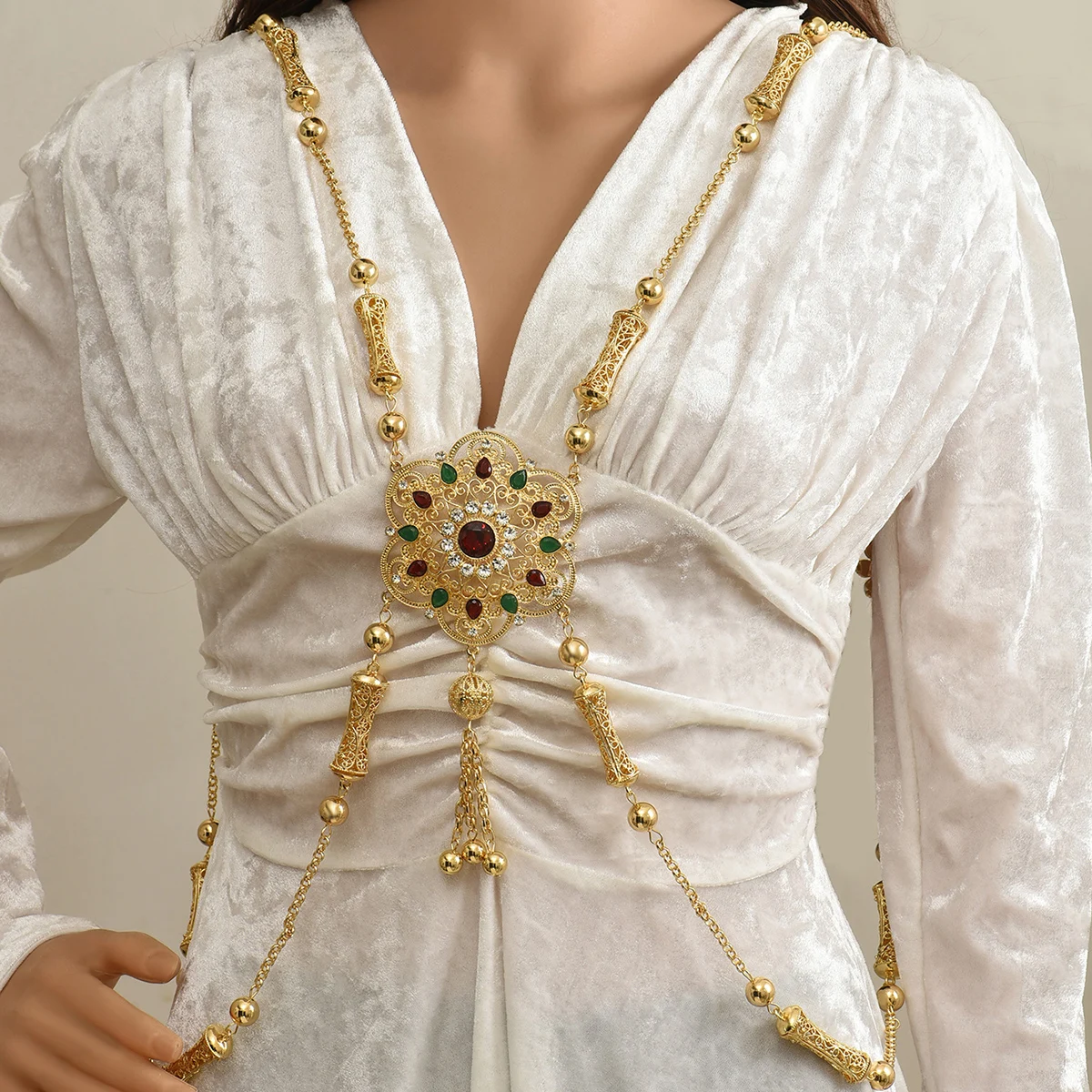 

Pattern Design Of Decals Luxury Morocco Caftan Body Chain Bride Jewelry Chest Shoulder Chain Arabic Women Wedding Bijoux