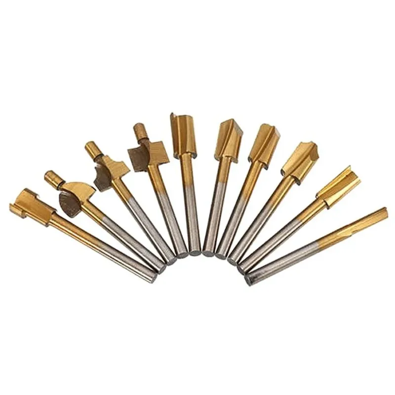 Mèches de menuiserie à tige de 1/8 "3mm, mèches de toupie HSS fraise à bois, outil rotatif Dremel 10 pièces