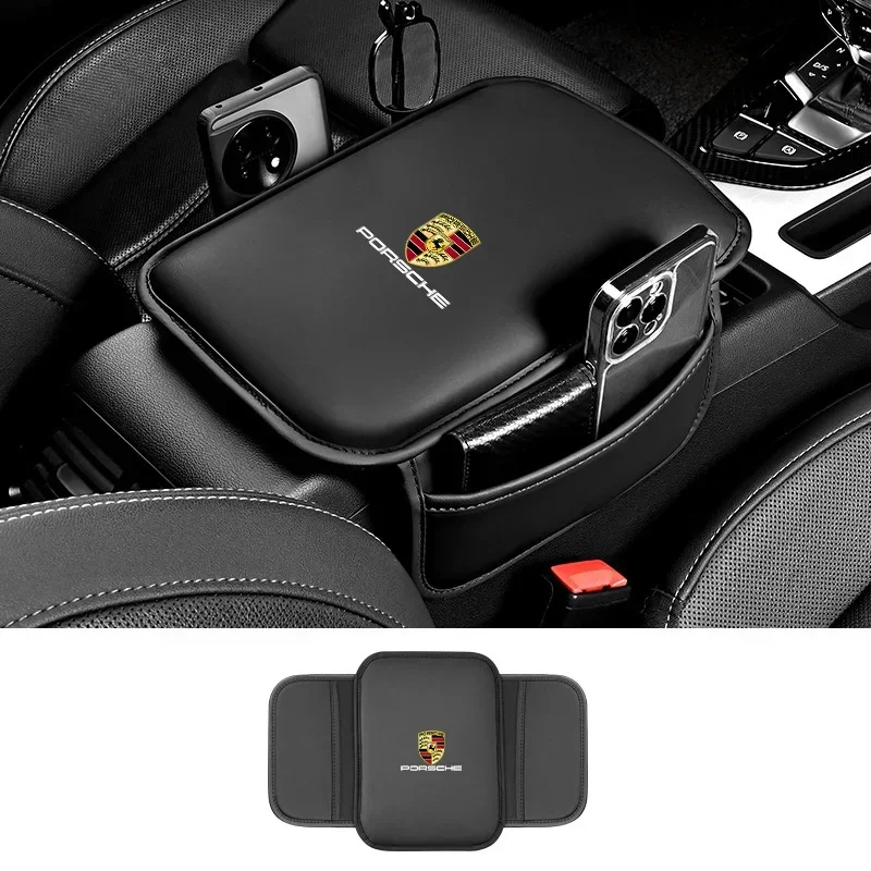 Almohadilla de cuero para reposabrazos de coche, alfombrillas de protección para reposabrazos para Porsche Panamera Cayenne Taycan 911 718 Macan Carrera-GT 928 944 968 944