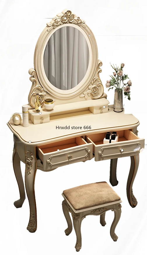 Nordic White Dressing Table Mirror Set European Vanity Dressing Table Makeup Modern Tocador Maquillaje Bedroom Furniture