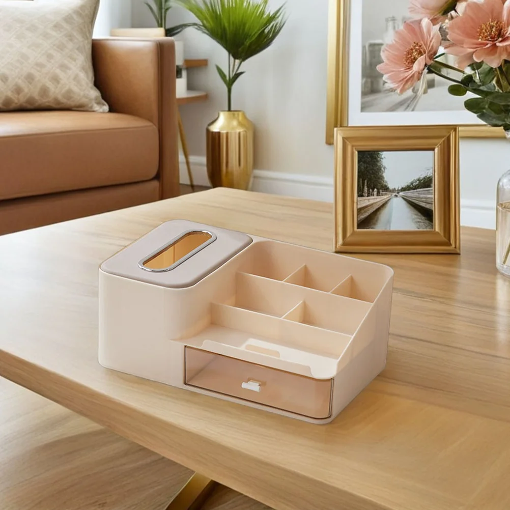 

Desktop Organizer Drawer Multi-Functional Tissue Box Lipstick Storage Pen Holder Makeup Stationery Skincare Organizer