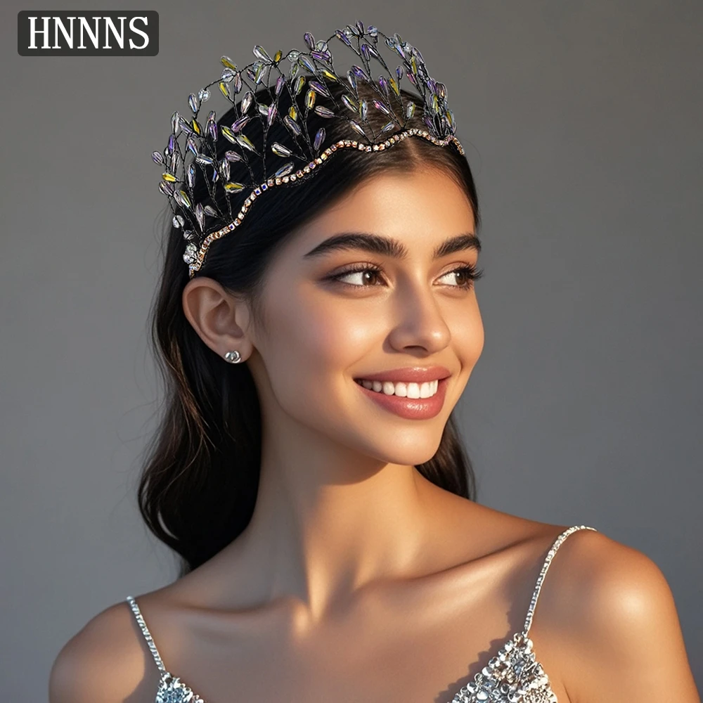 

HNNNS Handmade Crystal Green Crown Headbands for Women Hair Accessories Bridal Wedding Party Hair Band for Women A298
