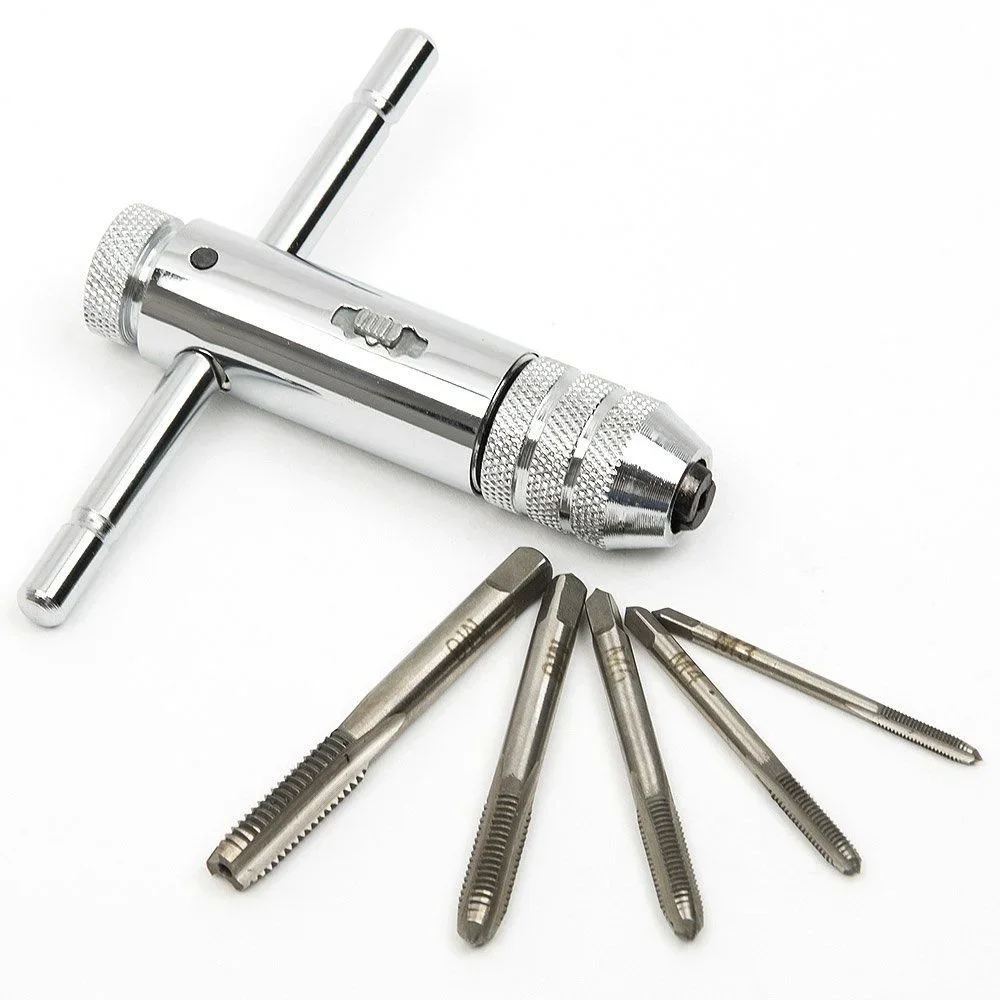 Imagem -02 - Prata T-handle Ratchet Tap Chave Titular Parafuso Máquina Rosca Metric Plug T-shaped Tap M3-m8 Mm8 mm Pcs Ajustável