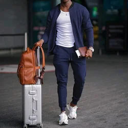 2024 Men's Spring and Autumn Outdoors Movement Suit Men Comfort Casual Long Sleeve Trousers Cultivate One's Morality Solid Suit