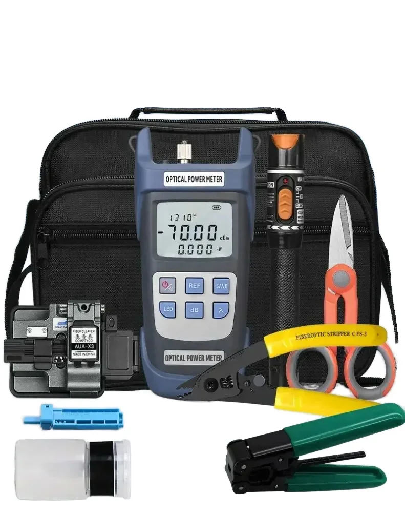 FTTH Fiber Optic Tool Kit, Fiber Fibra Optica, Power Meter, 10mW Visual Fault Locator, AUA-X3   Grey FTTH Tool