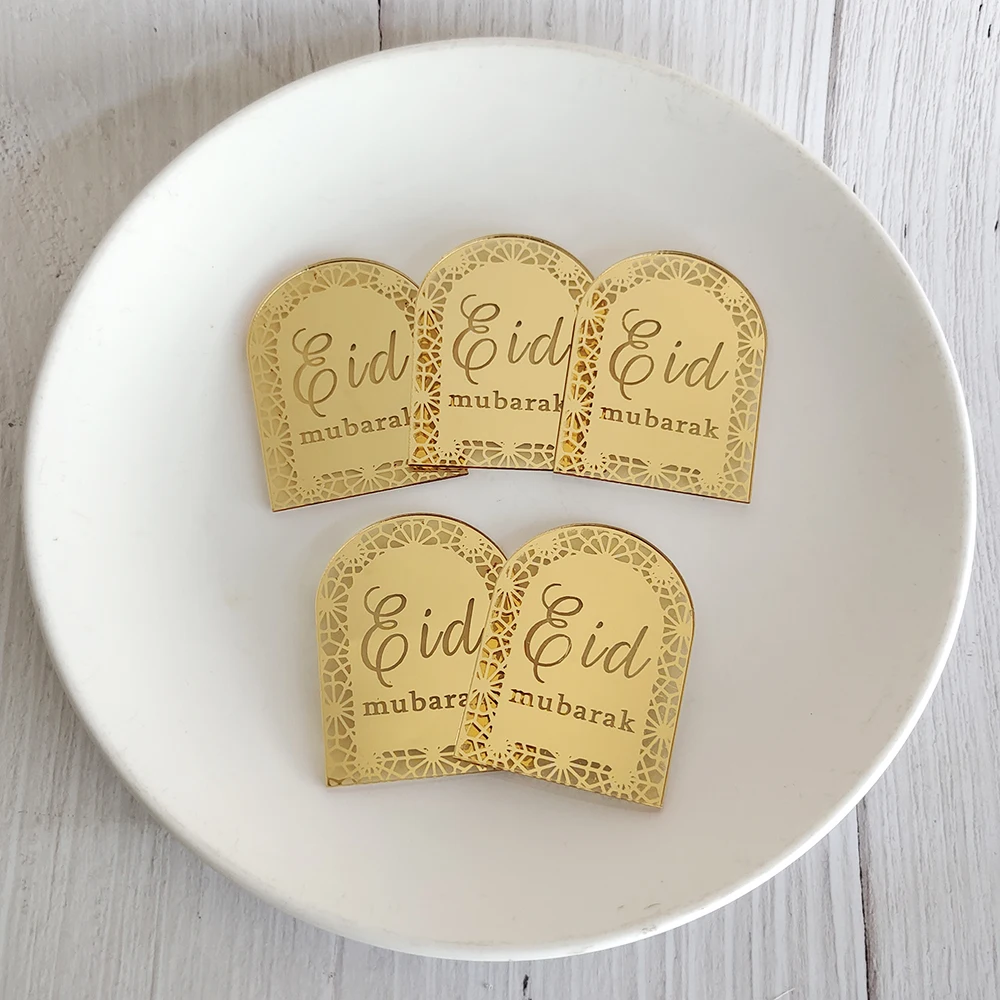 Eid Mubarak Acrylic Cake Toppers Golden Castle Moon CupCake Topper for Ramadan Islamic Muslim Festival Party Cake DIY Decoration