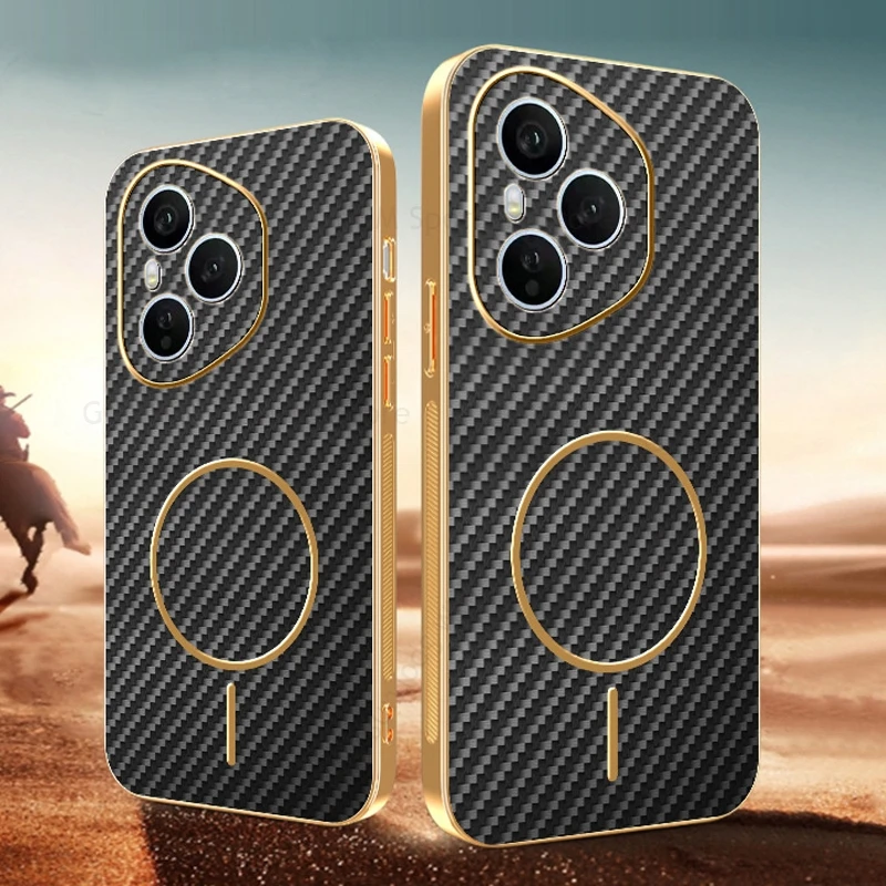 

Carbon Fiber Texture Plating Case For Honor X70 X60 Pro Magsafing For Magsafe Tough Cover For Honor X7D X8A X8B X6C X9A X9B X7C