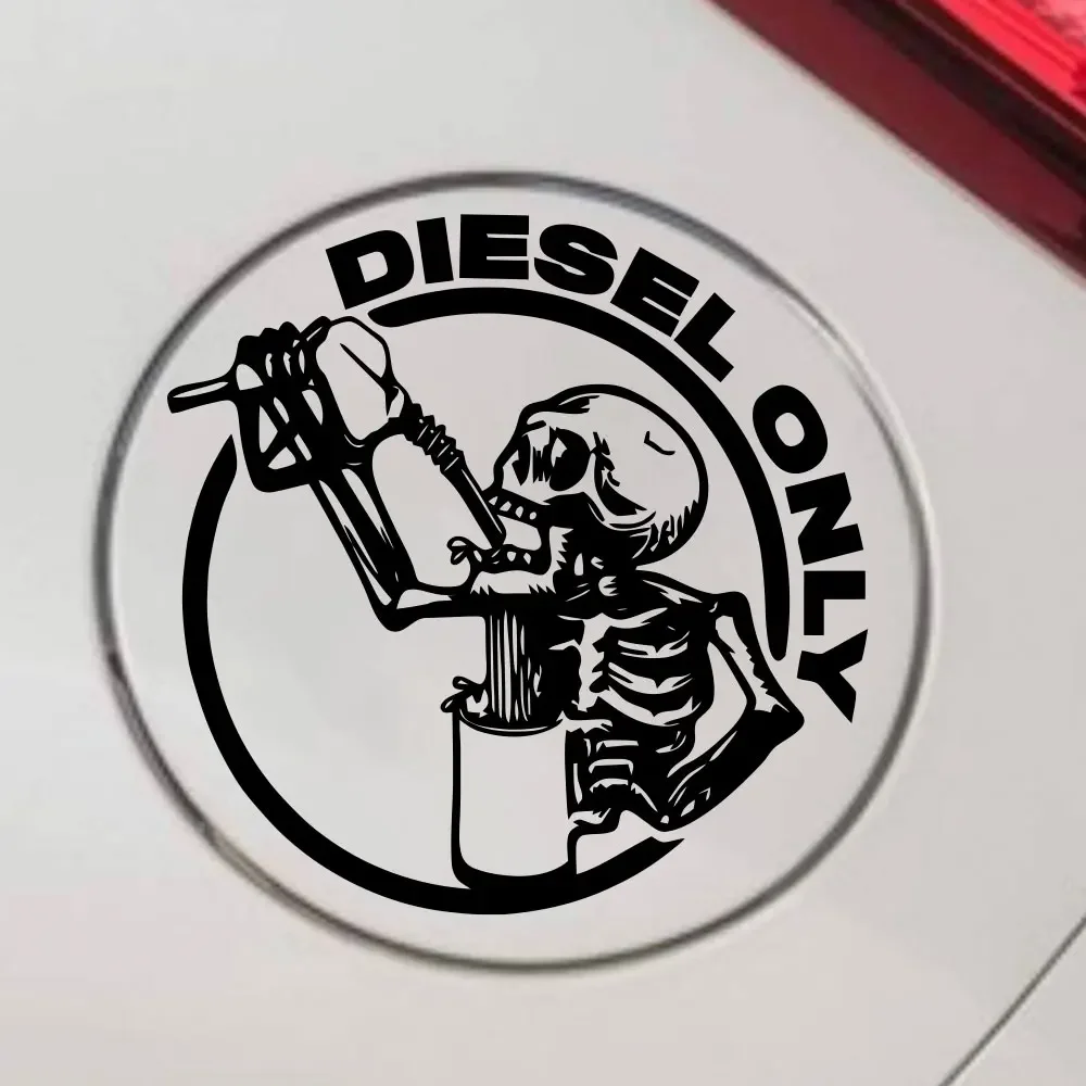 Diesel Only Skull for Car Sticker Decoration Fuel Tank Cap Roundness Outdoor Sticker External Accessories Waterproof Vinyl Decal