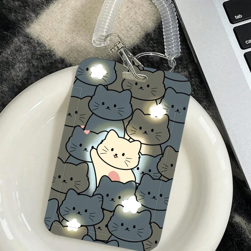 Cute Style Card Holder with Retractable Spring Cord Suitable for Bus Card Protection Cover, Meal Card Cover, Student ID Cover