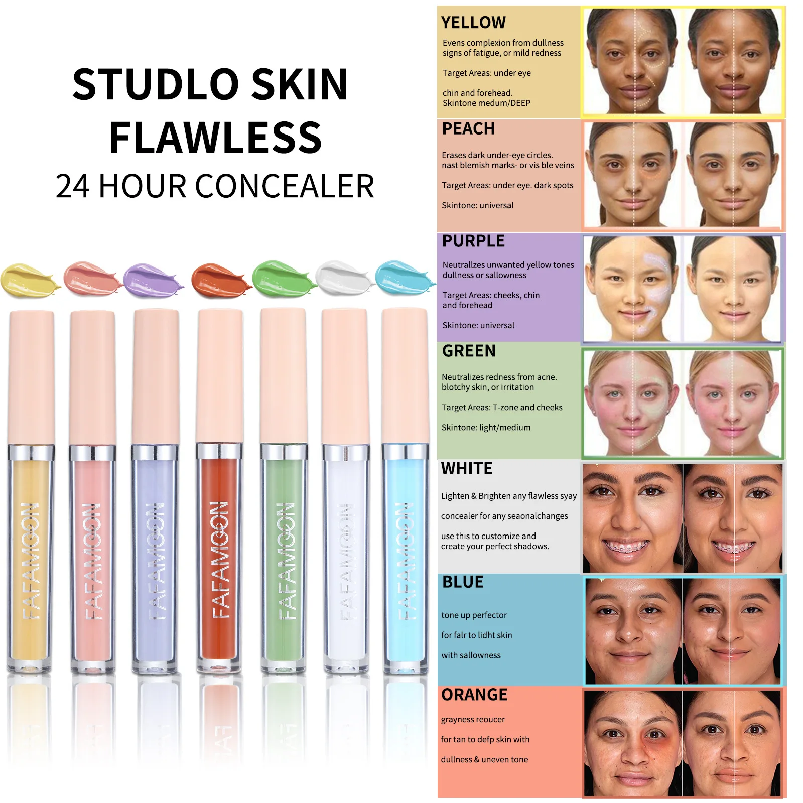 Full Coverage for Dark Circles Redness & Dull Skin Tones Natural Finish Liquid Contour Makeup Colorful