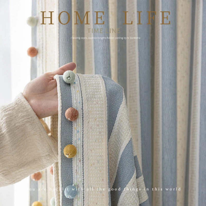 French Style Children's Room Curtains High Blackout Striped Cream Color White Tulle Custom Size Luxury Window Elegant Thick