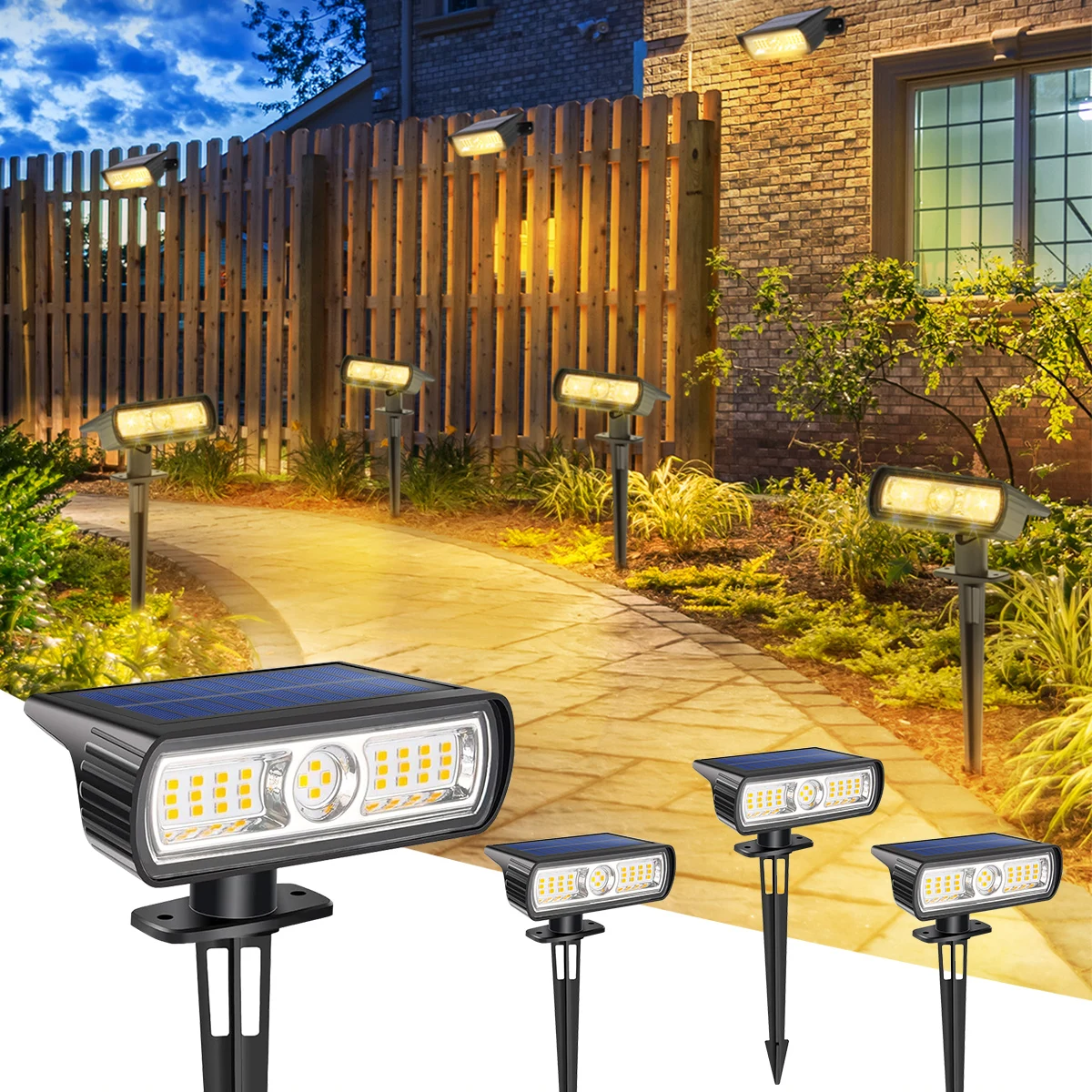4Pack Outdoor Solar Spot Lights with 2 Modes 2-in-1 Auto On/Off Solar Landscape Lighting for Outside Yard Wall Garden Pathway