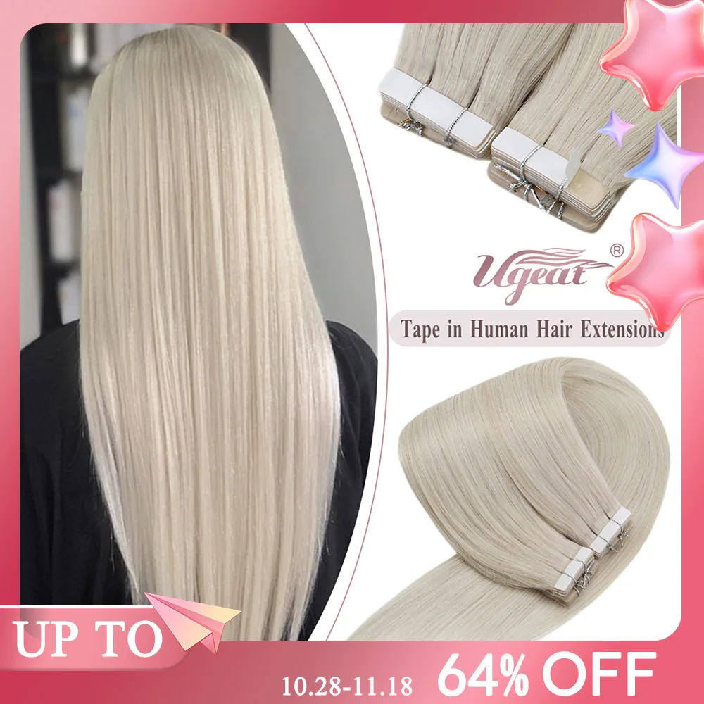 Ugeat Tape in Hair Extensions Human Hair Real Natural Brazilian Remy Hair Straight Seamless Skin Weft For Women Balayage 20P/40P