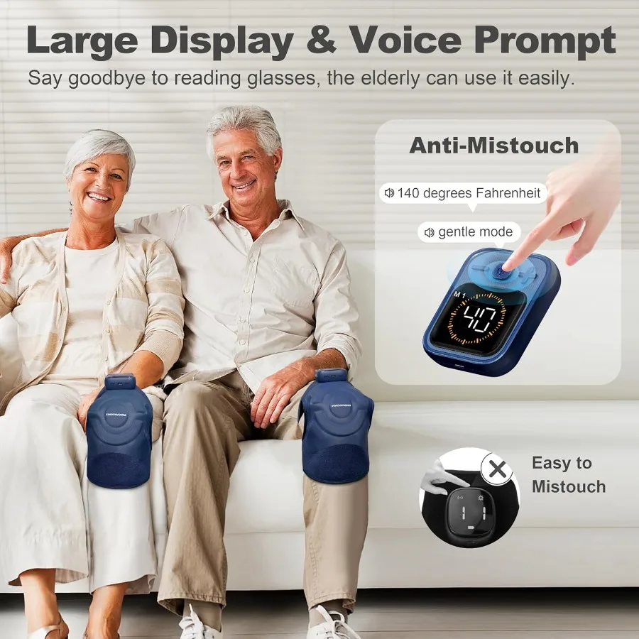 Draadloze kniemassageapparaat voor pijnverlichting met 4 motoren Trillingen 5 warmteniveaus 6 massagemodi Verwarmde kniemassageapparaatbrace voor kunst