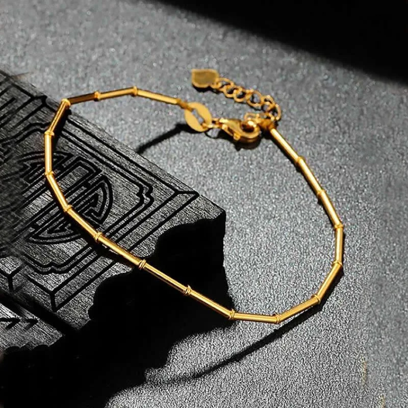 

Pure 24K Yellow Gold Bracelet Women 999 Gold Bamboo Bracelet
