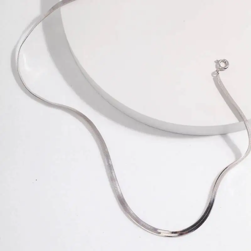925 Sterling Silver 3mm Herringbone Chain Chokers Necklace For Women Sparkling Trendy Dainty 38CM Layered Necklaces Party Gift