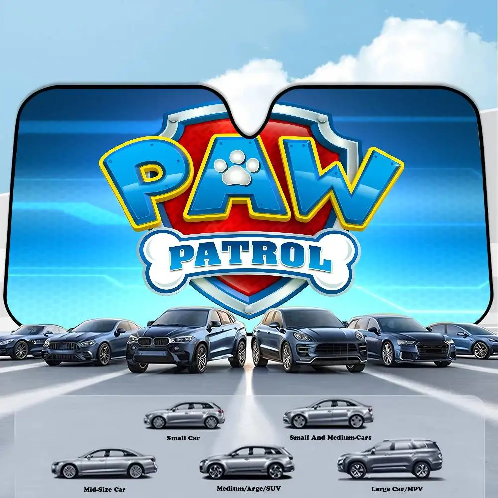 Cartoon P-PAW Adventure Patrol Car Sunshade Shield Windshield Window Sun Blocker Interior Protection For Truck Visor Universal