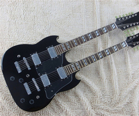Double Neck 12+6 Strings Black/White Body Electric Guitar with Fixed Bridge,Offer Customize