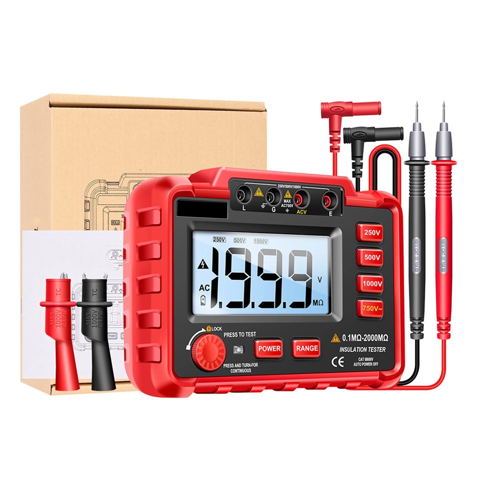 

1 set 1 Set Digital Insulation Resistance Tester Lcd Megohmmeter High Voltage 1000V Output Short Circuit Protection Strong Load