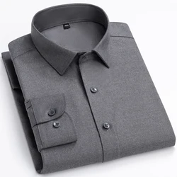 Men's Quality Wool Blend Long Sleeve Solid Dress Shirts Without Pocket Comfortable Soft Regular-fit Smart Casual Office Shirt