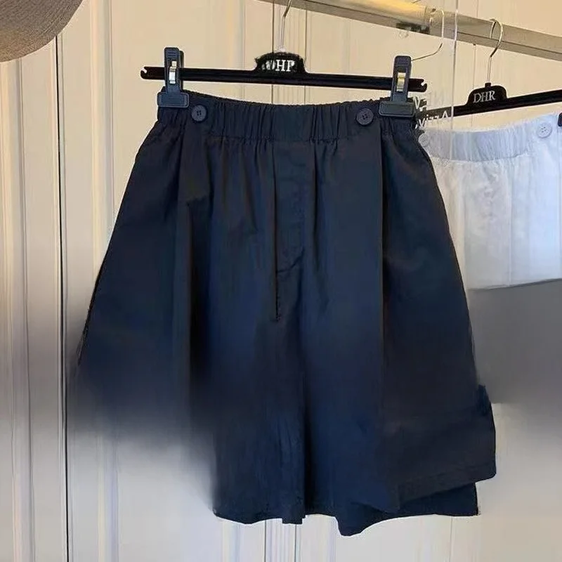 Pantalones casuales de doble capa Pantalones de pierna ancha de cintura alta para mujer Diseño asimétrico Temporada de primavera Regular Fino Le de cinco cuartos...