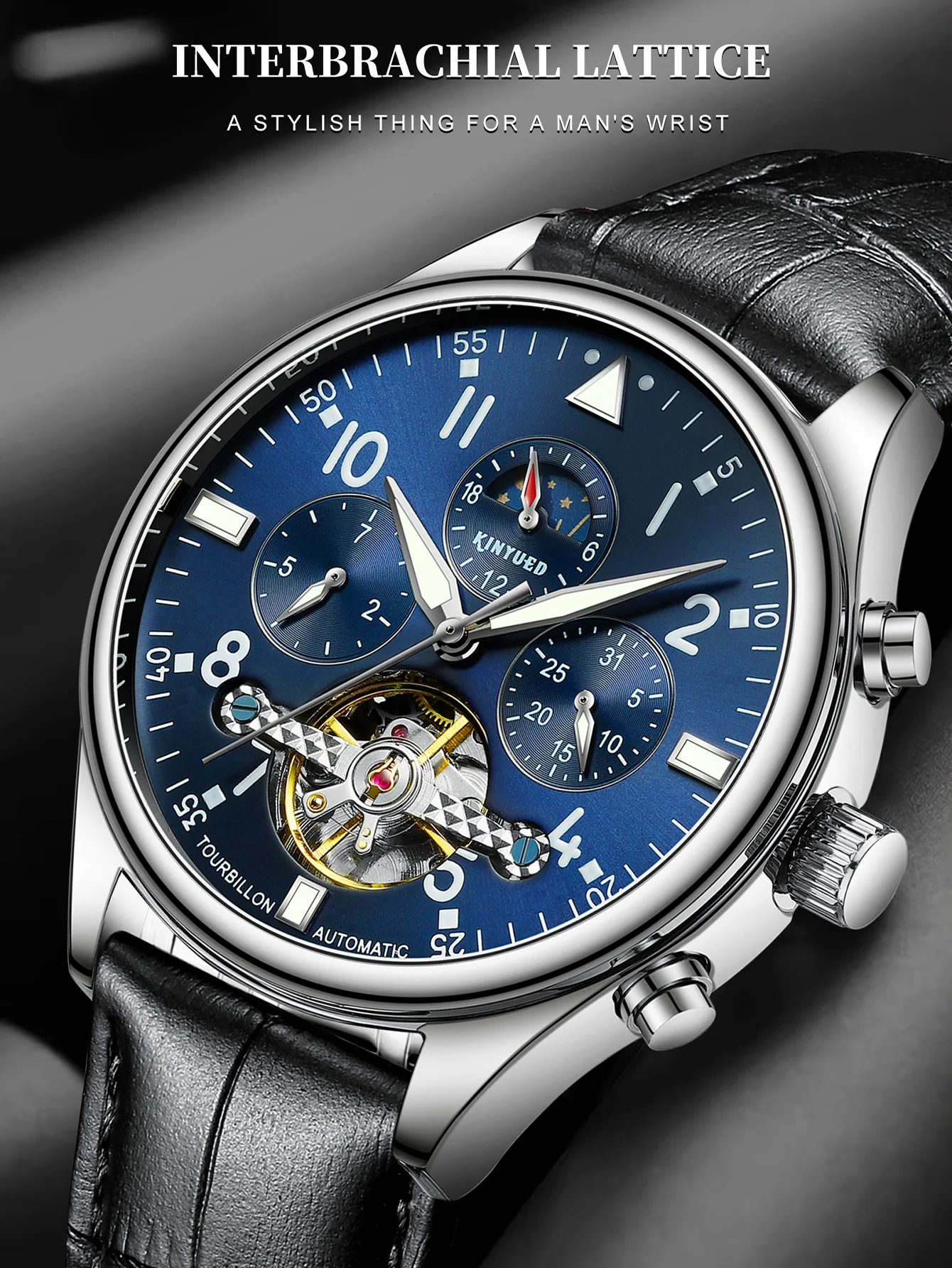 Orologi da uomo KINYUED, orologi meccanici, orologi meccanici multifunzionali, orologi da uomo completamente automatici, moda business