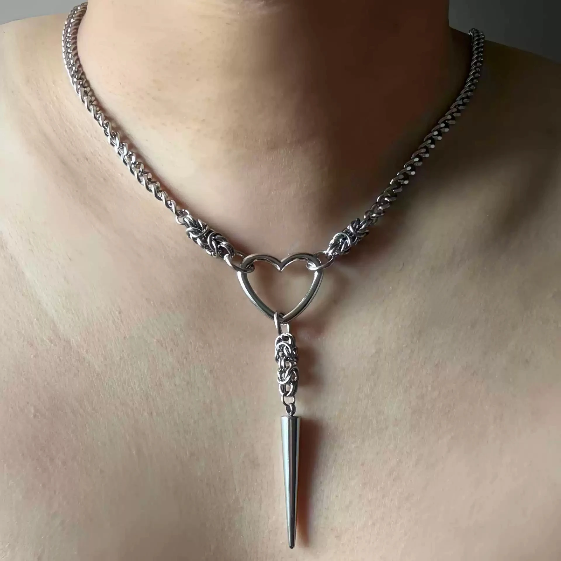 Hiphop Punk Nieten-Herzanhänger Metall-Spleißketten-Halskette für Männer und Frauen Trendiger Goth Y2K Charm Rock Schmuck Accessoires