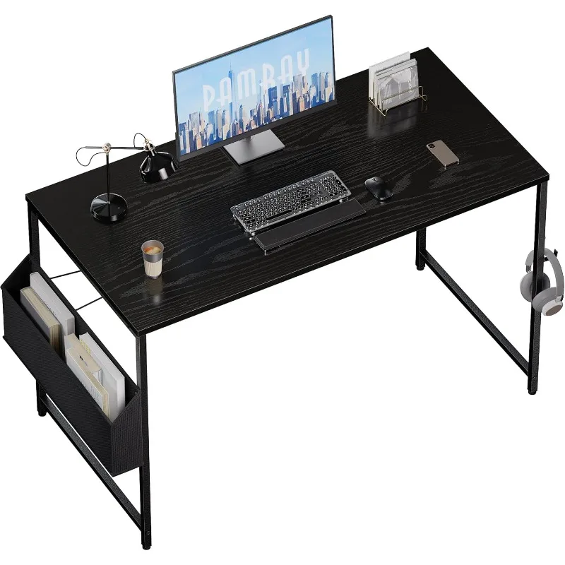 

47 Inch Computer Desk for Small Spaces with Storage Bag, with Headphone Hook, Small Office Desk Study Writing Table