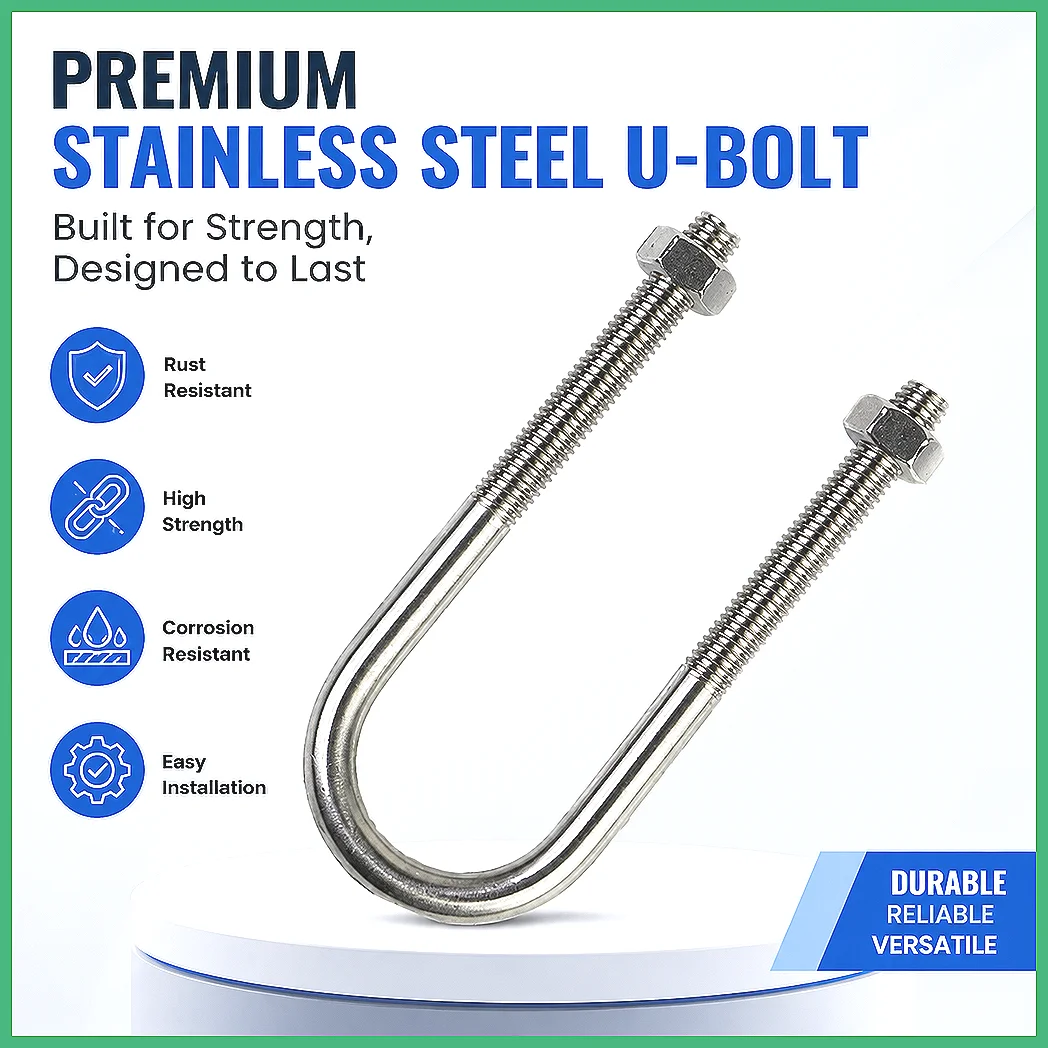 M6 M8 304 Stainless Steel U-Bolt Pipe Clamp 12-219mm Tube Clamp Fixing Buckle U-Shaped Screw Heavy Duty Corrosion Resistant