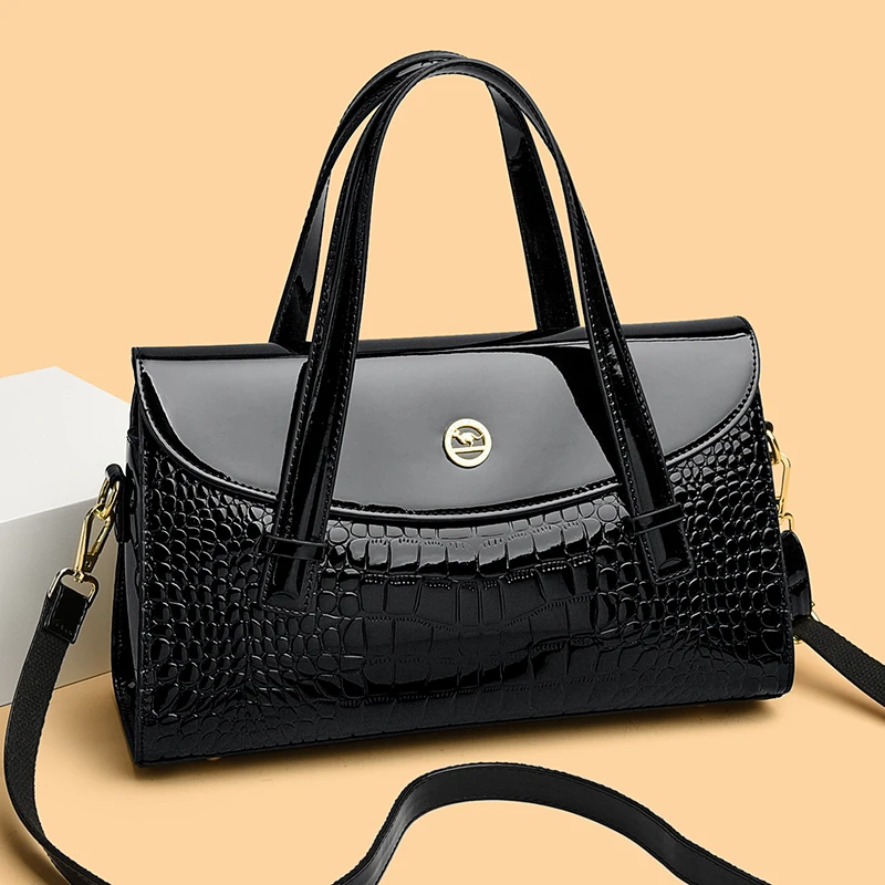 

Luxury Patent Leather Handbags for Women Designer Crocodile Pattern Women's Shoulder Crossbody Bags 2025 Ladies Messenger Purses