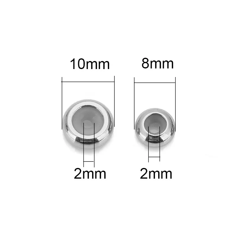 20pcs 8mm 10mm Stainless Steel Stopper Beads With Silicon Loose Rondelle Spacer Beads for Diy Necklace Bracelet Jewelry Making