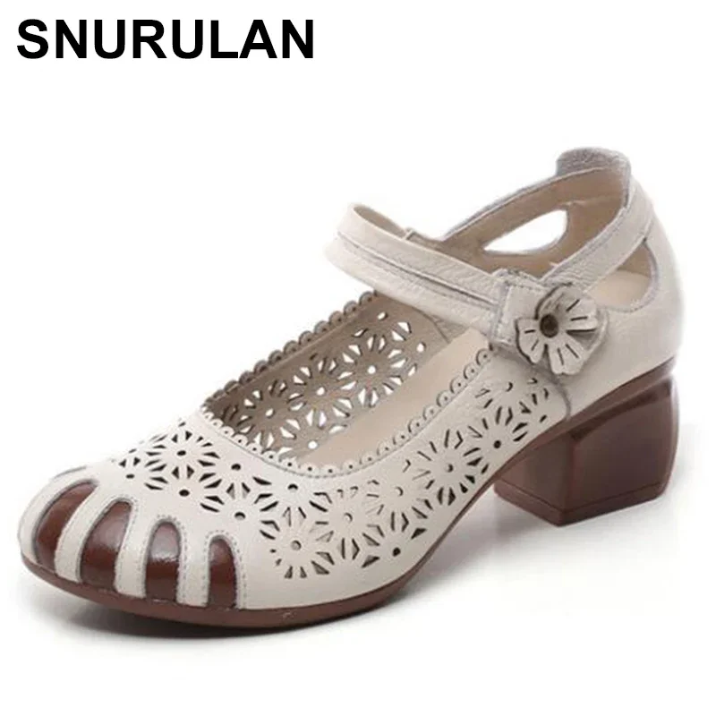 

SNURULAN Lady retro leather unique hollow out shoes breathable shoes stylish comfortable airtight leather shoe girl documentary