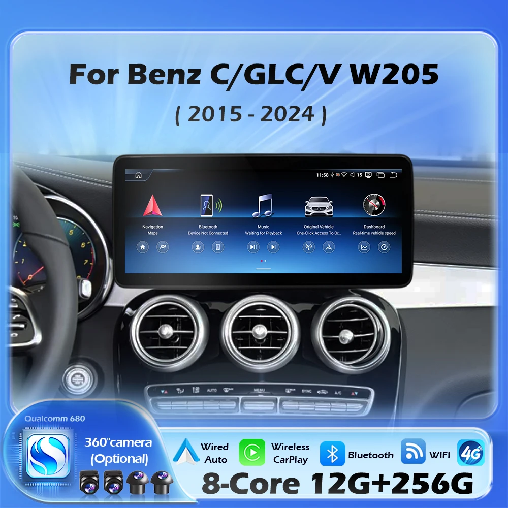 Wireless CarPlay For Mercedes Benz C Class W205 GLC X253 V 2015-2021 Android 16 New Car Multimedia Player Navigation GPS 4G WIFI