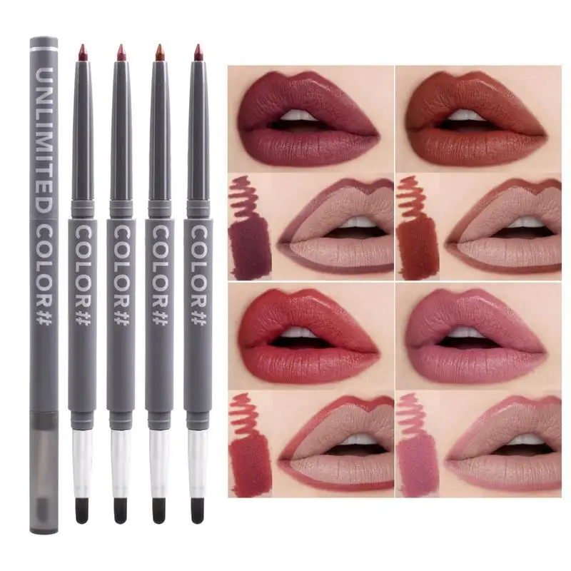 Dubbel Uiteinde Lipliner 4 Stuks Hoge Gepigmenteerde Fluweelachtige Matte Lipliner Met Dubbele Kop Gepigmenteerde Lip Liner Make-Up Cadeausets Voor Vrouwen