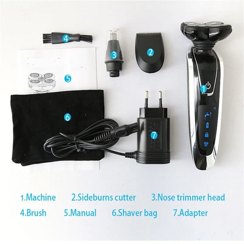 Washable Electric Men 3D Shaver Razor Grooming Kit Beard Trimmer Man Skull Bald Shaven Head Shaving Machine Nose Haircut Clipper