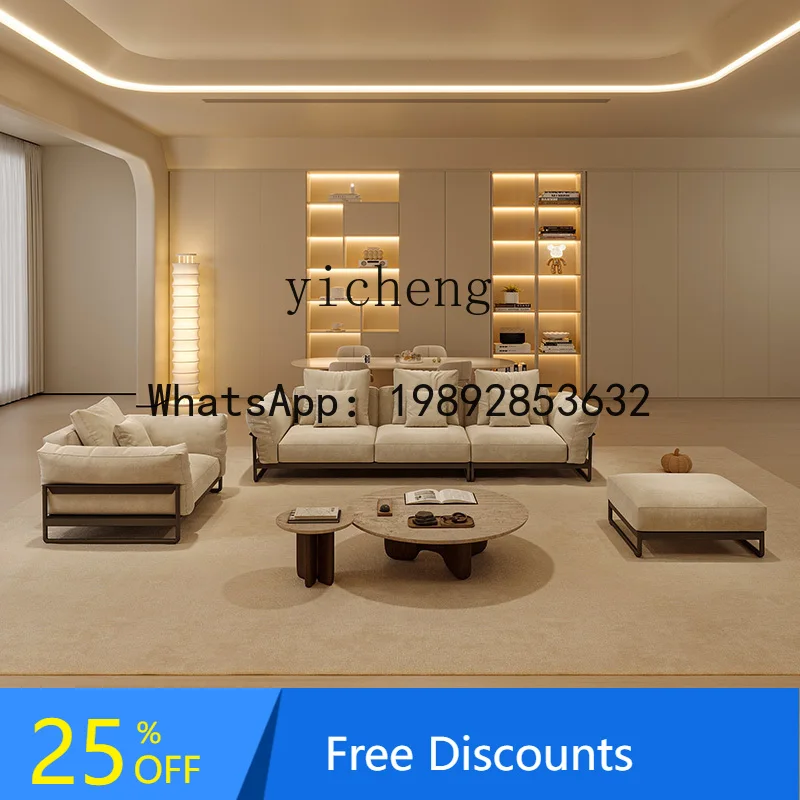 

AB fabric sofa living room small apartment straight tall steel frame modern and simple