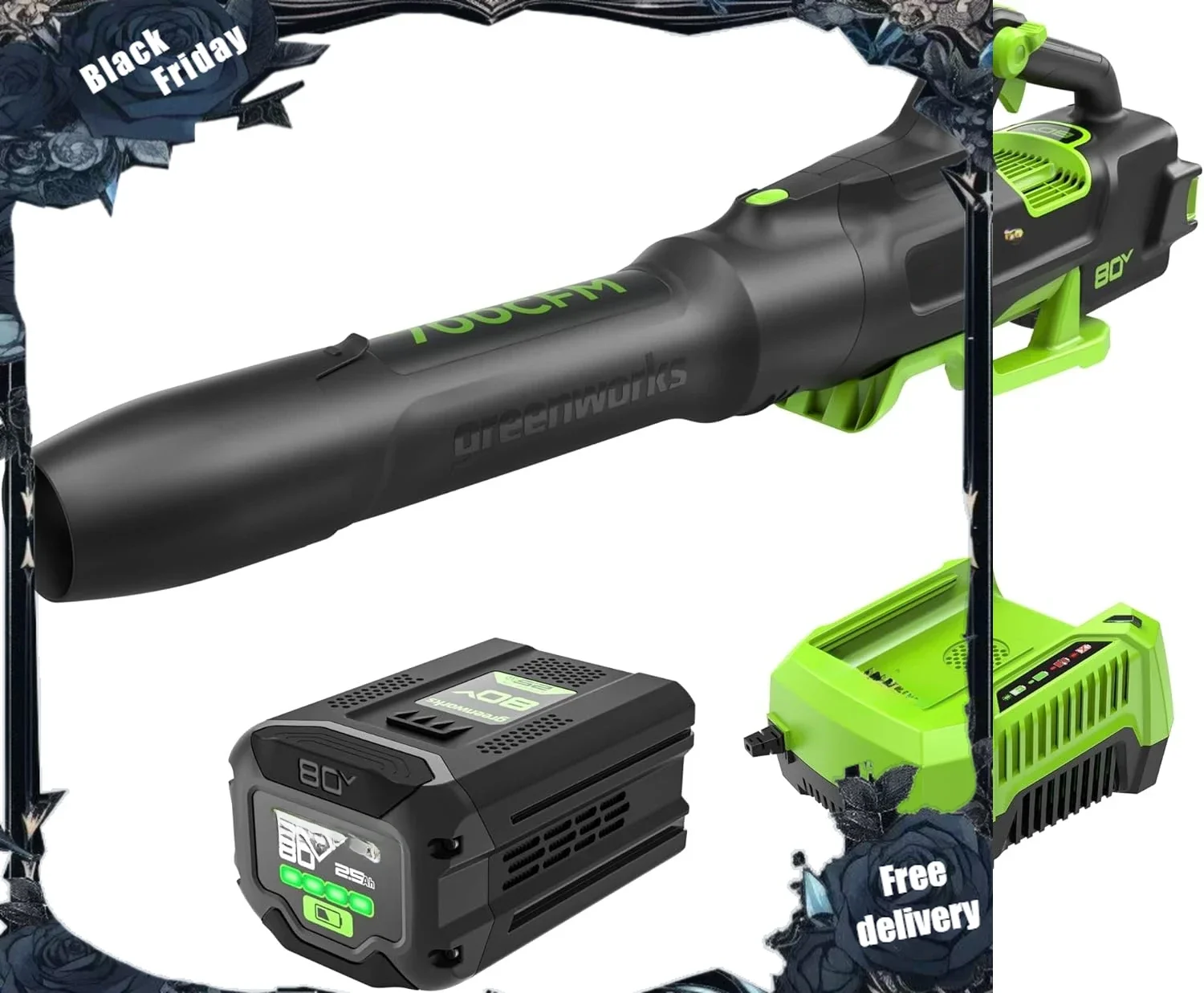 

80V 700 CFM Cordless Leaf Blower, 2.5Ah Battery and 45 Minute Rapid Charger