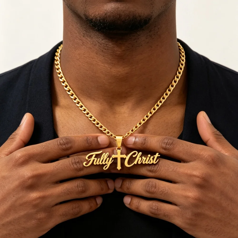 Custom Name Cross Necklace Personalized Double Nameplate Cuban Chain Hip Hop Necklace Women Stainless Steel Religious Jewelry