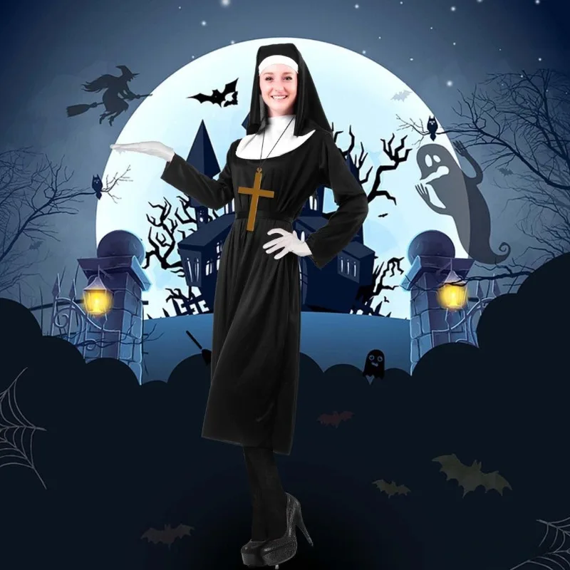 

Adult Priest Costume Halloween Religious Robe Father Nun Church Play Outfit