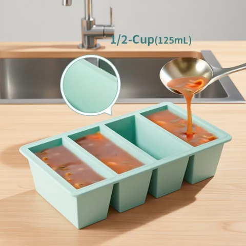 1pc Silicone Freezer Tray with Lid - Durable Kitchen Storage for Soup, Broth & Sauces - Stackable Food Prep Container
